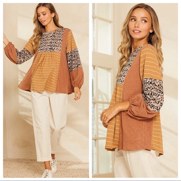 #26 Long Sleeves Color Block Boho Chic Floral Top - Picture 4 of 6